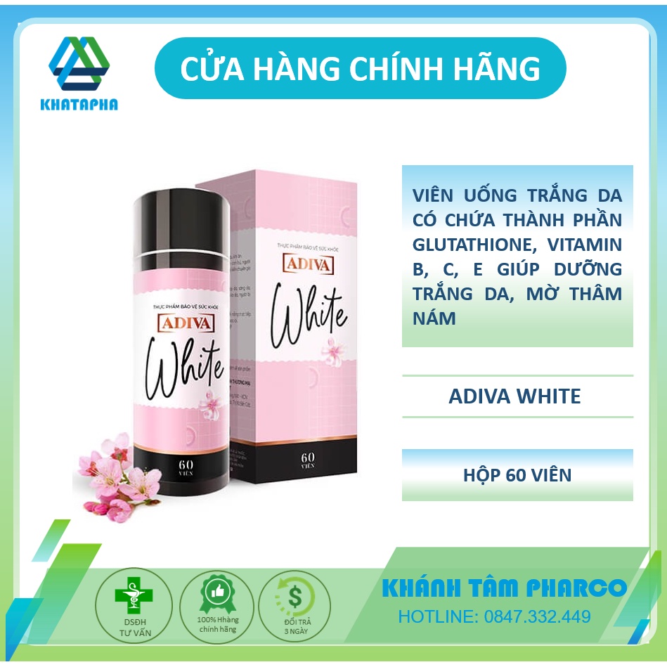 White Adiva dạng viên (Hộp 60v) - Viên uống trắng da, chống nắng, mờ nám, đẹp da [collagen adiva]