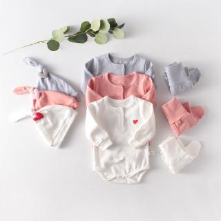 Set bodysuit + quần legging + mũ màu trơn đáng yêu dành cho bé