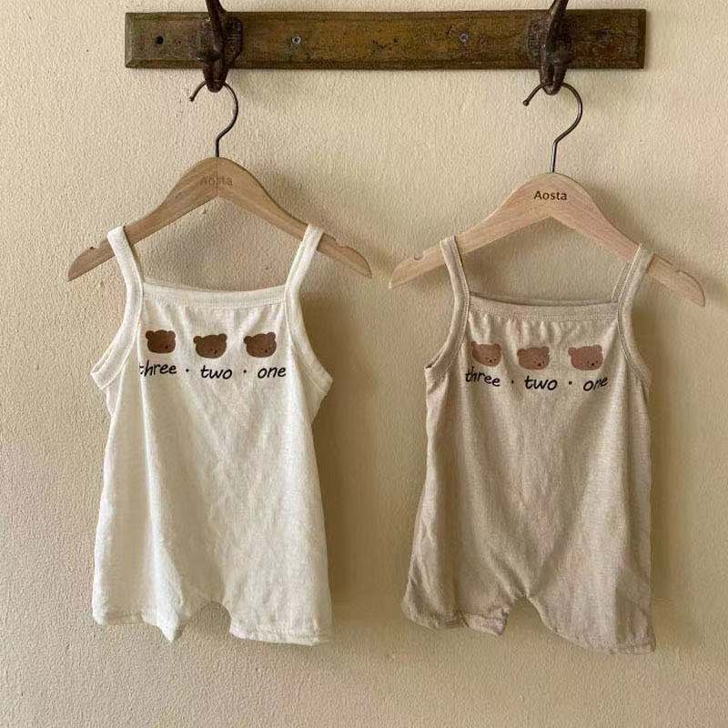 INS Pop Korean Baby Boys and Girls Cute Bear Jumpsuit Newborn Thin and Soft Sling Romper wcXk