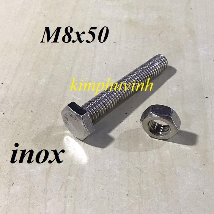5 BỘ - M8x50mm BULONG INOX - BULON  INOX 8li - ỐC INOX 8li