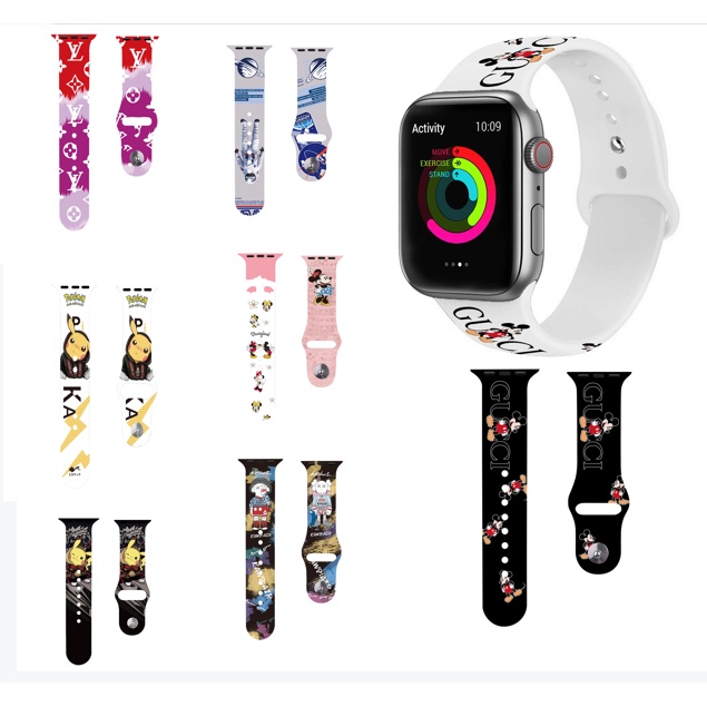 Dây Đeo Bằng Silicon Hình Minnie Và Pikachu Dễ Thương Cho Đồng Hồ Apple Watch Series 7/6/SE/5/4/3/2/1 38-45mm