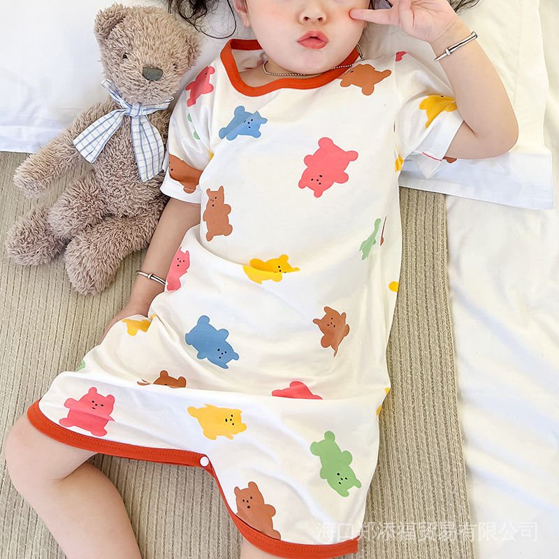 Đầm Ngủ Cotton Mỏng Nhẹ In Họa Tiết Hoạt Hình Thời Trang Mùa Hè Dành Cho Bé Trai Bé Gái