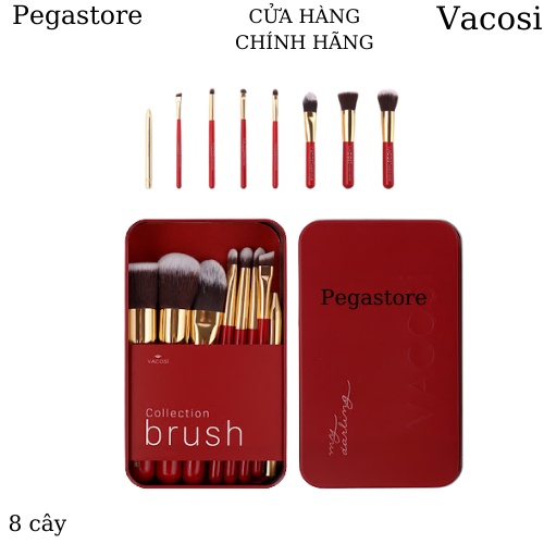 Hộp cọ trang điểm chuyên dụng dạng du lịch VACOSI MY DARLING 8 CÂY - BC24 - màu đỏ