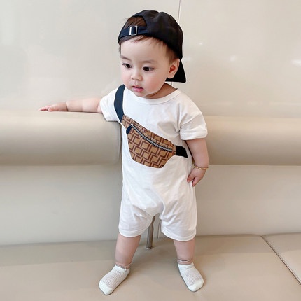 Bộ Áo Liền Quần Vải Cotton Có Túi Thời Trang Mùa Hè Cho Bé Trai 0-2 Tuổi
