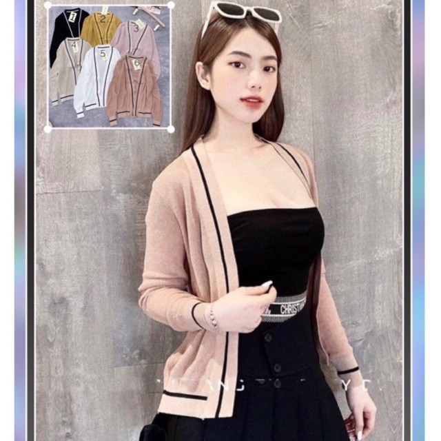 Áo khoác cardigan THUN GÂN sọc viền Full màu