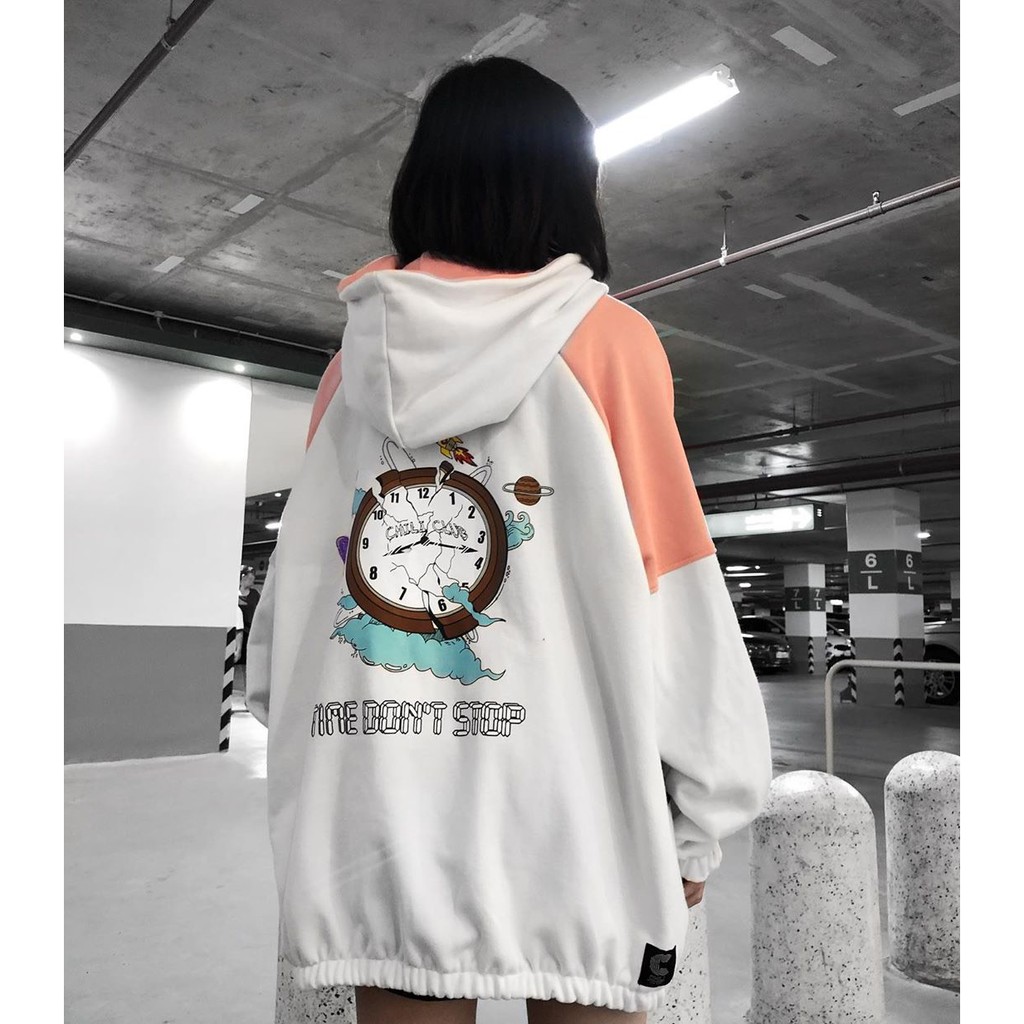 ÁO HOODIE NỮ RỘNG - ÁO NỈ PHỐI MŨ XANH CAM HỒNG HOT HIT | BigBuy360 - bigbuy360.vn