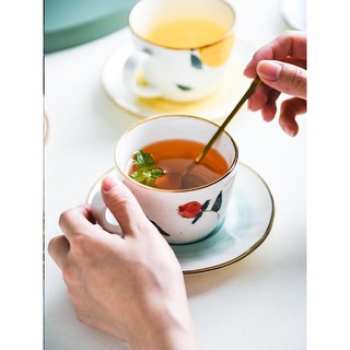 Set tách + đĩa sứ uống trà nóng