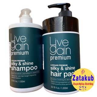 Combo Gội và hấp giữ màu nước hoa Livegain Premium Silky & Shine 1000mlx2