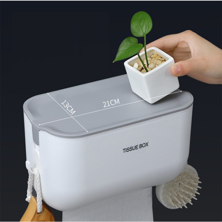 Hộp Kệ Đựng Giấy Vệ Sinh, Khăn Giấy TISSUE BOX Có Móc Treo 2 Bên (HSN)