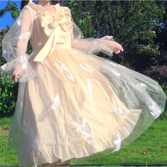 Váy/Đầm Ulzzang Vàng Kem Lolita Công Chúa - Kèm video thật, váy đầm dự tiệc, tiểu thư, nàng thơ, sang chảnh