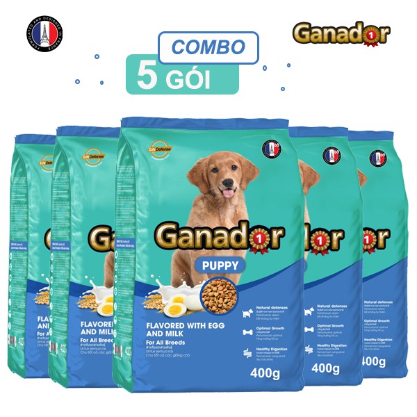 [Mới] Combo 5 Thức ăn cho chó con Ganador vị Trứng và Sữa Egg and Milk 400 gram/gói