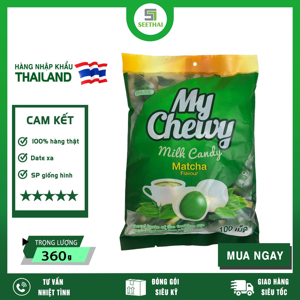 [HÀNG NHẬP KHẨU] Kẹo Sữa Dẻo Trái Cây Vị Matcha My Chewy Thái Lan 360g