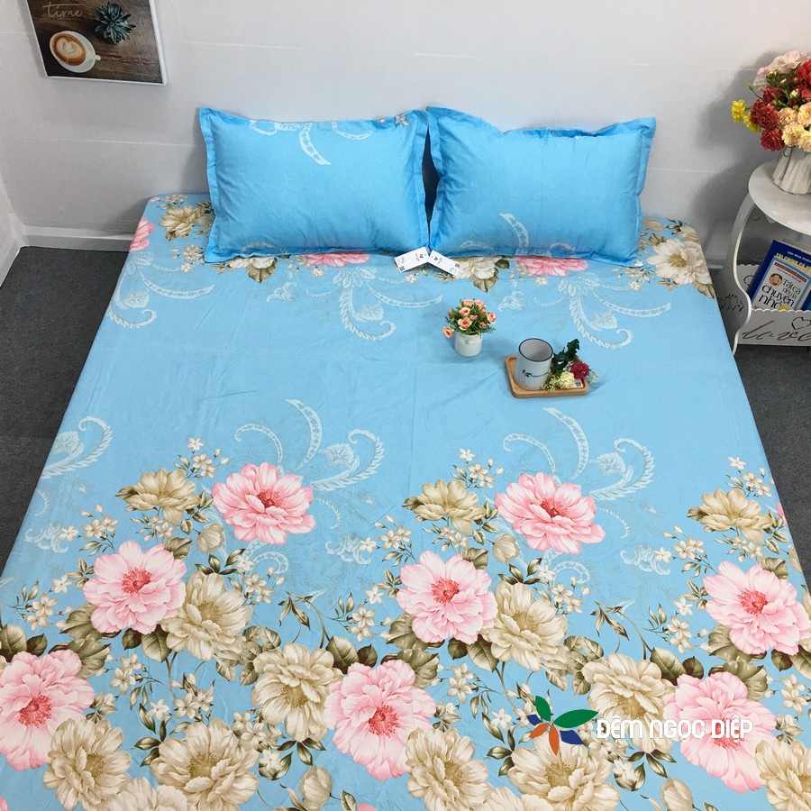 Bộ ga chun bọc đệm 2M2 2M kèm 2 vỏ gối nằm poly cotton | BigBuy360 - bigbuy360.vn