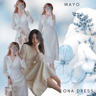 Đầm WAYO cổ V phối nút ngọc dự tiệc xinh xắn 2 màu trắng, nude