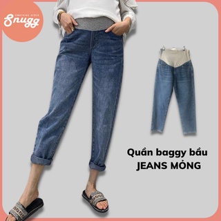 Quần jeans bầu mềm, quần baggy bầu jeans xanh cổ điển xuân hè 2021 SNU2041
