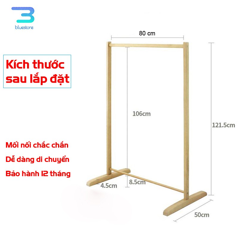 Kệ Treo Quần Áo Gỗ Thanh Đơn Gỗ Thông BLUE STORE – Thanh Đơn Treo Quần Áo - Kích Thước 120x76x34cm – BH 1 năm