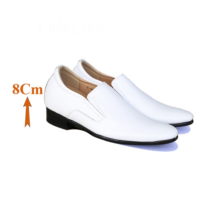 GIÀY ĐỘN NAM T&TRA CAO 8CM – S970 TRẮNG - DA BÒ THẬT 100%