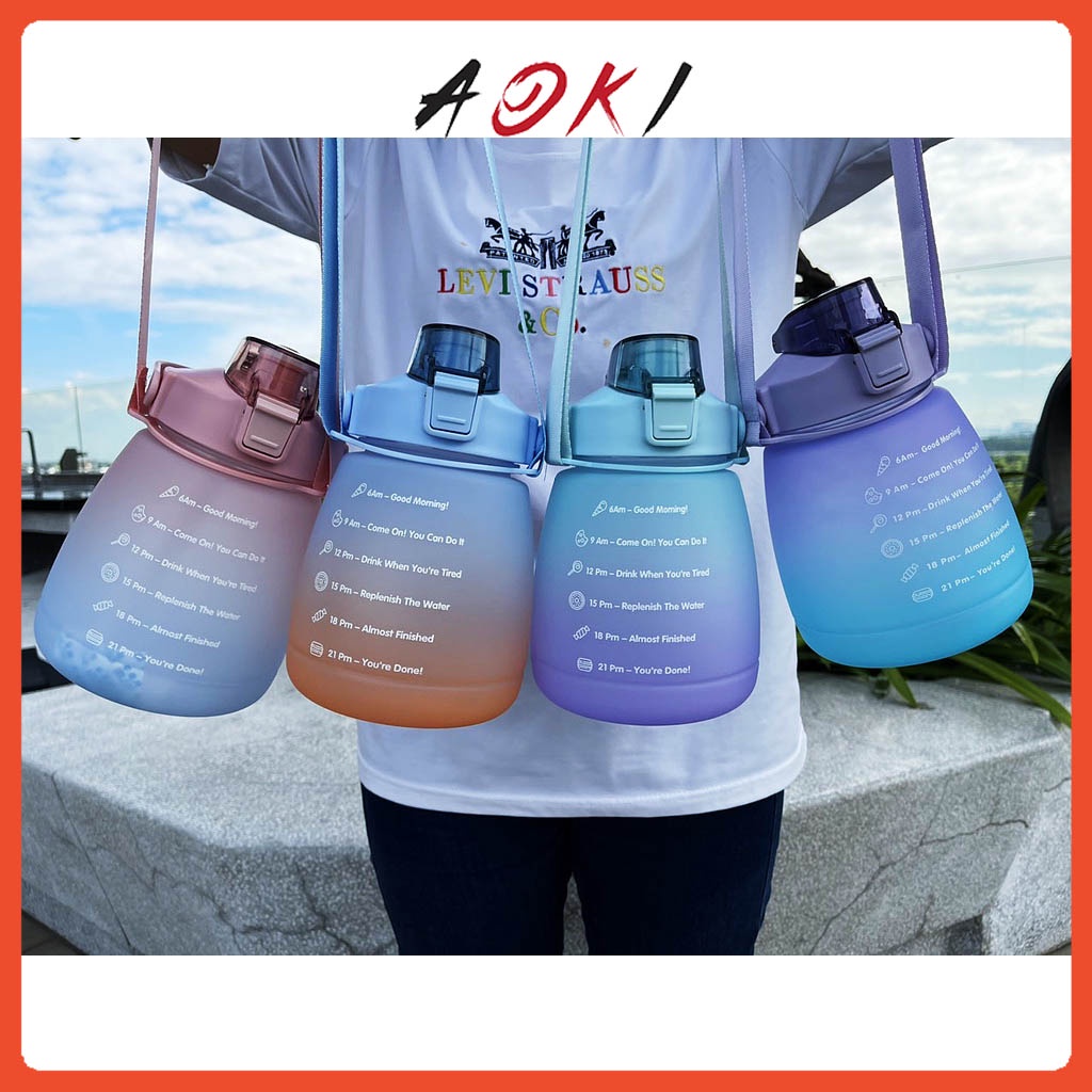 【GIAO NGAY】Bình Nước 1200 ML Thể Thao Nhắc Nhở Uống Nước Mỗi Ngày Tích Hợp Ống Hút Có vạch kẻ chia Bầu Bĩnh Siêu Yêu