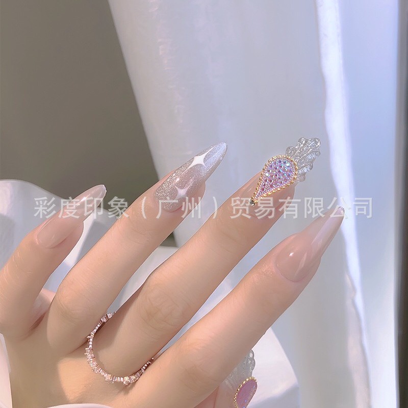 Phụ kiện dây xích kim loại đính đá 3D long lanh sang trọng trang trí móng nghệ thuật