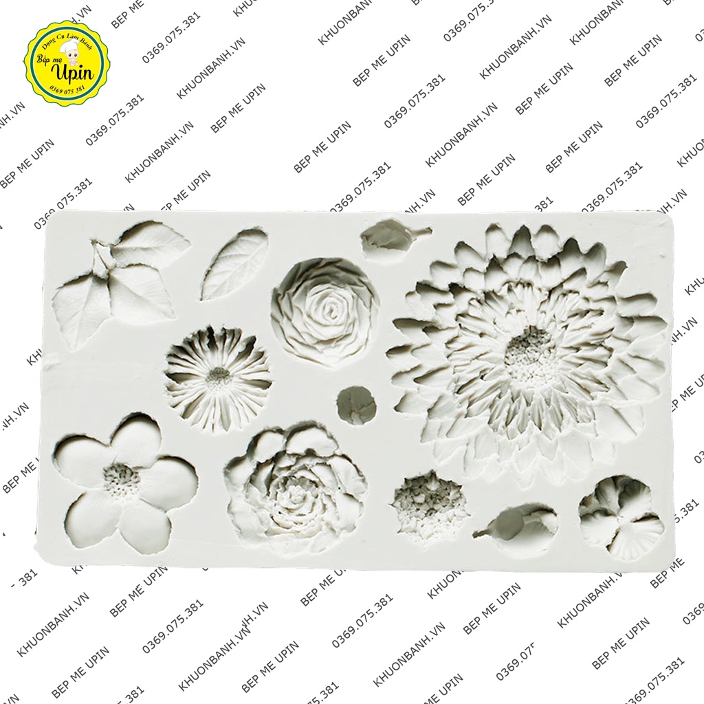Khuôn silicon vỉ 12 hoa và lá cúc 4d làm thạch/ hoa xôi đậu/ hoa bột
