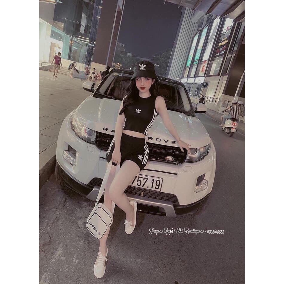 set thể thao áo croptop sát nách quần đùi adi siêu cool cưc hot ảnh thật