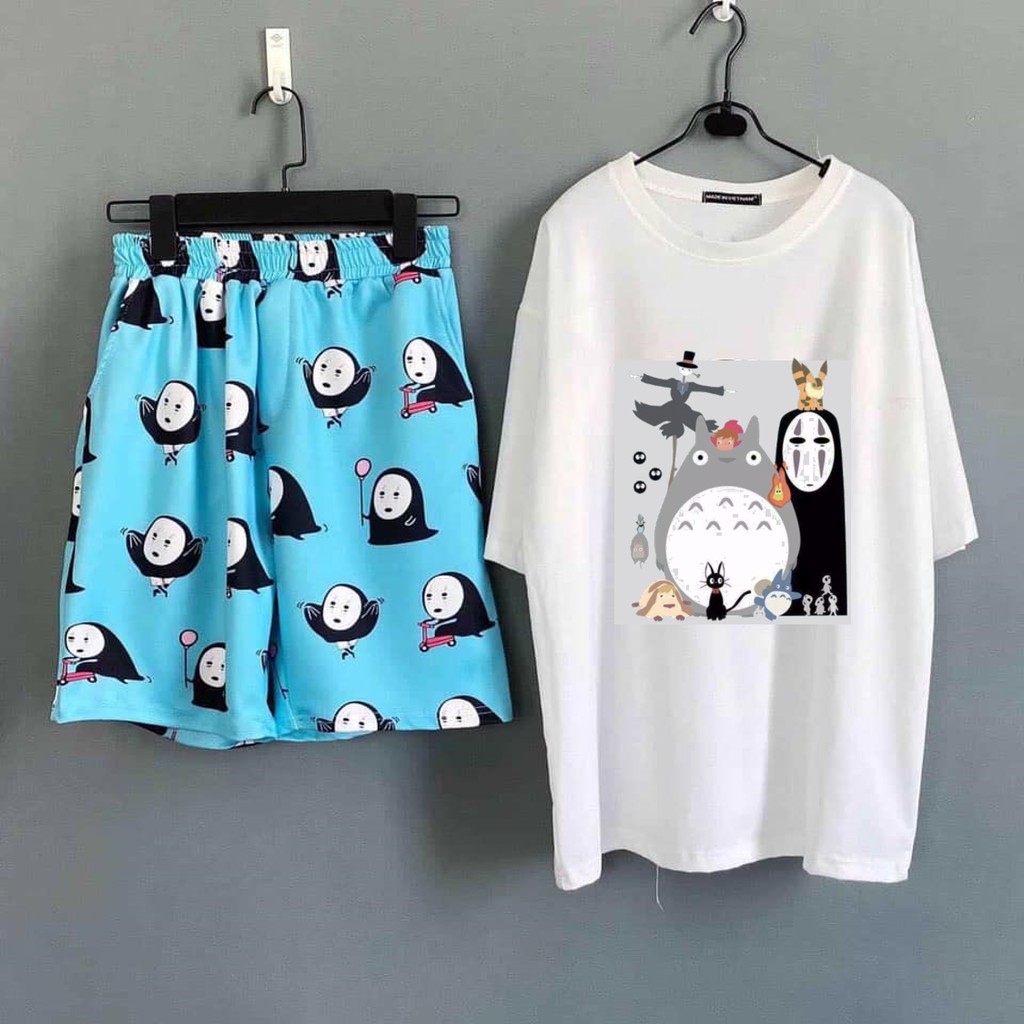 Set vô diện Spirited Away + quần shot cartoon No Face Vô diện noface unisex