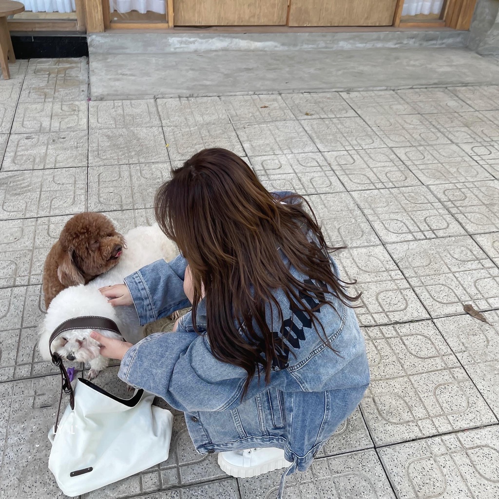 Áo Khoác Nữ Jean UNISEX Form Rộng Nữ - Áo khoác bò form rộng suông Daski in chữ Palm angels | BigBuy360 - bigbuy360.vn