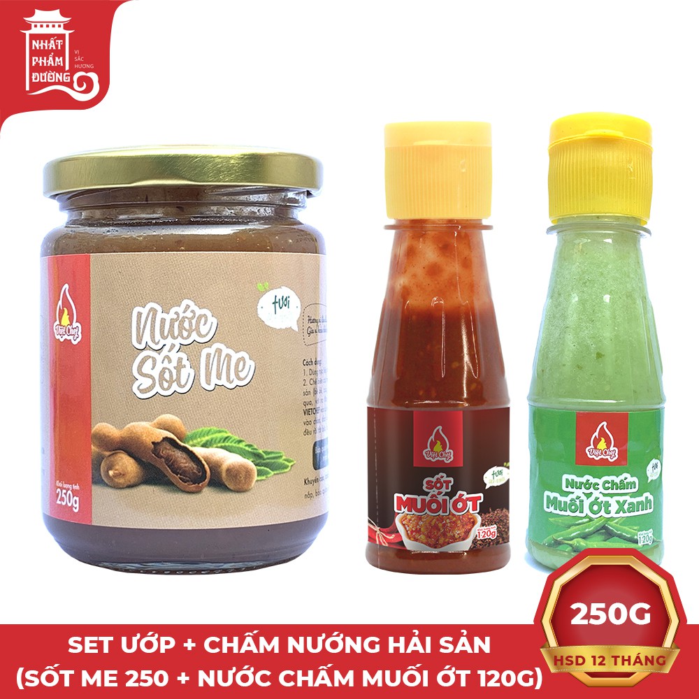 Set nước sốt me kèm nước chấm hải sản muối ớt xanh , nước chấm muối ớt đỏ 120gx2 chai