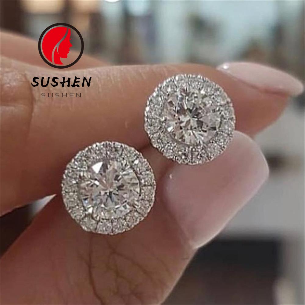 Bông tai đính đá Zircon tròn nhiều màu tùy chọn thời trang cho nam và nữ