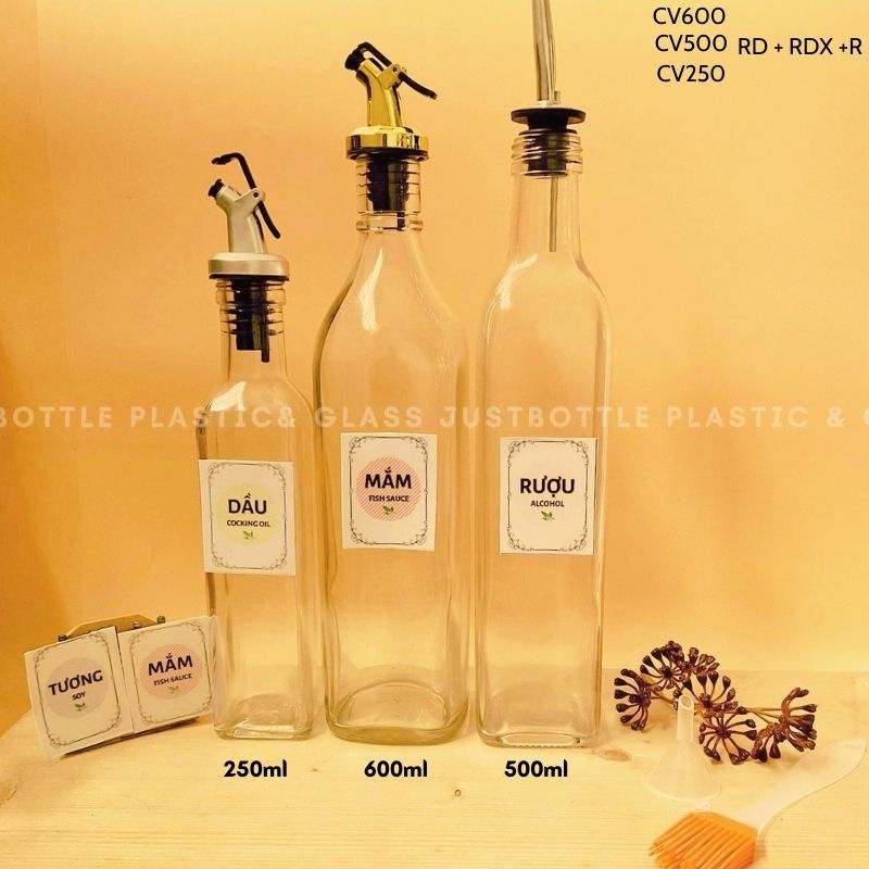 CHAI CHIẾT RÓT XỊT ĐỰNG DẦU ĂN 250ML 500ML 600ML🥇ĐƯỢC CHỌN TEM NHÃN 🥇CHAI ĐỰNG GIA VỊ NƯỚC MẮM TƯƠNG RƯỢ DẤM THỦY TINH