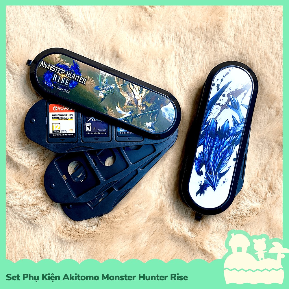 [Sẵn VN] Set Phụ Kiện Akitomo Monster Hunter Rise Hộp Băng, Đế Kê, Bọc nút Analog Cho Máy Game Nintendo Switch & Lite