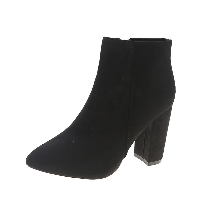 Giày Bốt martin Da Lộn Mũi Nhọn Gót Thấp Phối Khóa Kéo Bên Hông Thời Trang Cho Bạn Gái