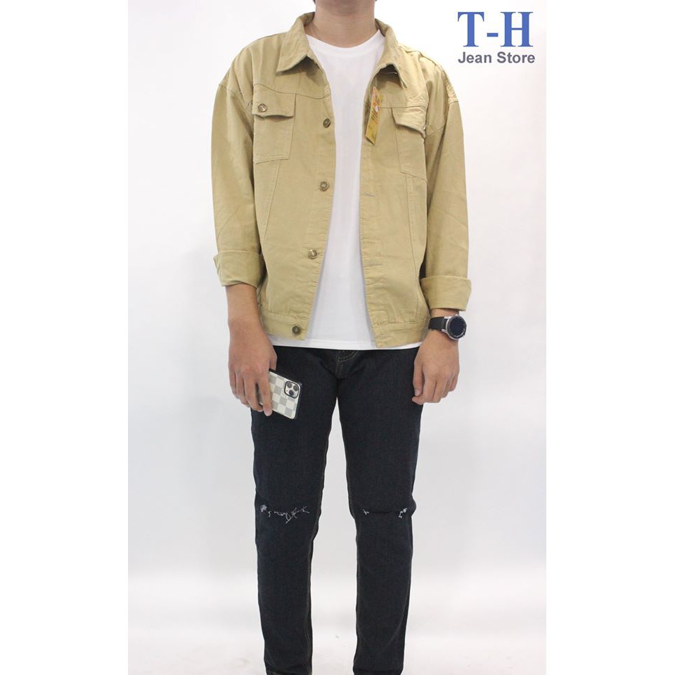 Áo khoác kaki nam nữ cổ bẻ from rộng màu kem [FREE SHIP CHO ĐƠN HÀNG 150K] | BigBuy360 - bigbuy360.vn