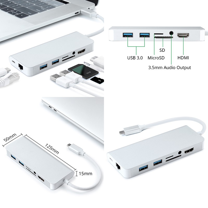 Bộ Chuyển Đổi USB C Sang 4K HDMI USB 3.0 Thunderbolt 3 TF SD Cho MacBook Pro Air 13 15 16 inch touch bar / touch id 2020 A2179 A2159 A2141 A1932 2018 2019