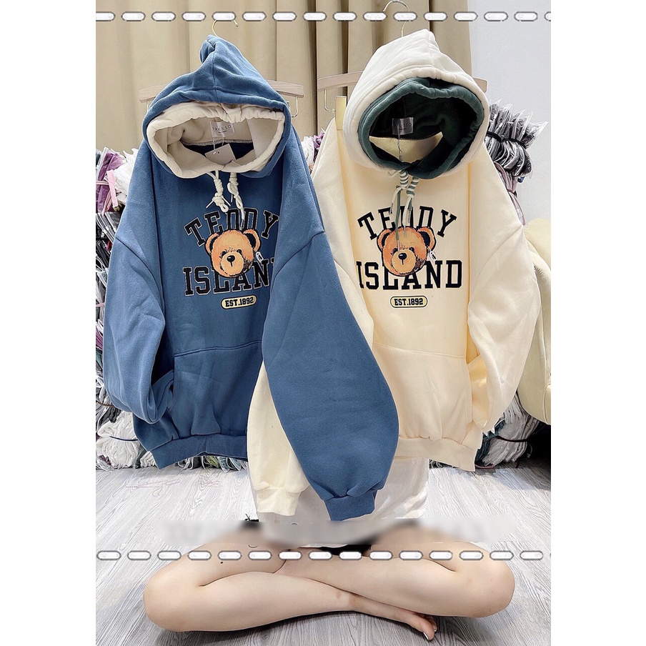 Áo hoodie nữ, chất nỉ ngoại xịn sò hình gấu teddy, áo khoác nỉ nữ form rộng MAX ONLY