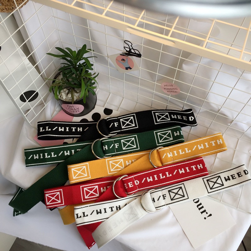 Thắt Lưng Vải Canvas Khóa Đôi In Chữ Tiếng Anh Màu Sắc Dễ Thương