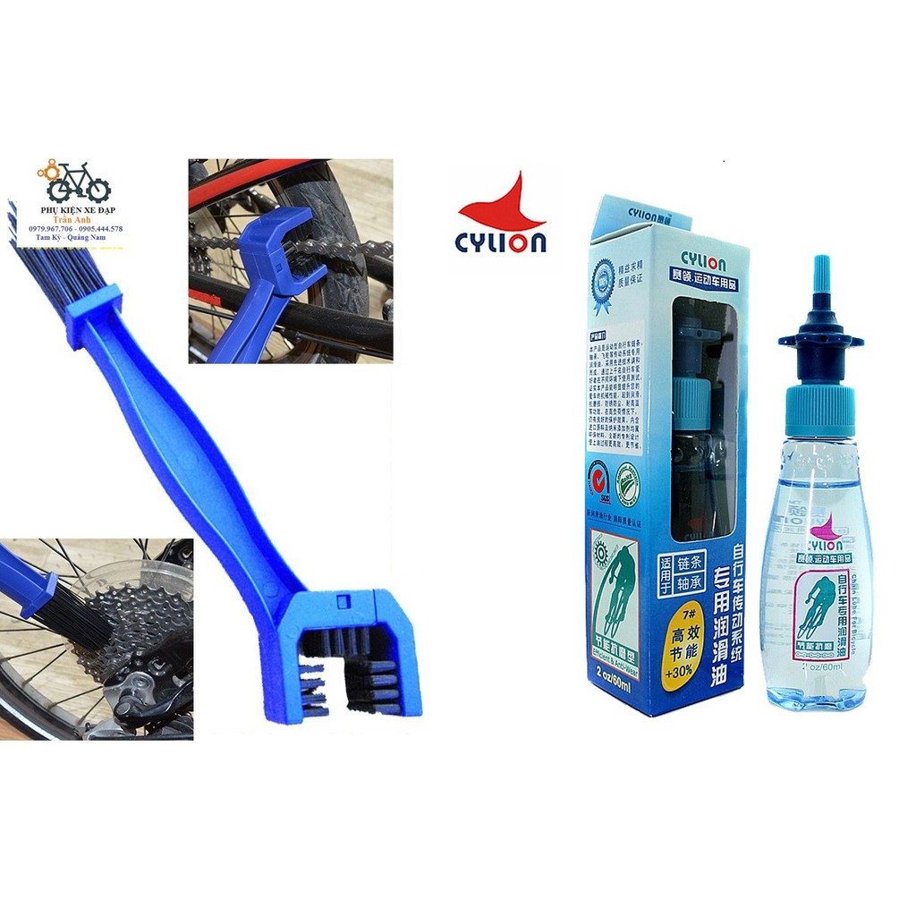 Combo VS3: Dầu tra sên xích líp xe đạp Cylion, bàn chải vệ sinh xích líp xe đạp