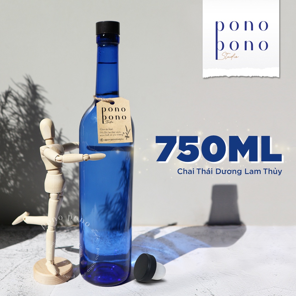 Chai Thái Dương Lam Thủy dung tích lớn 1L  Blue Solar Water | Chai Thủy Tinh Xanh Dương Ho'oponopono