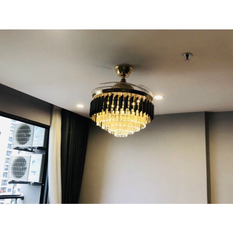 Quạt trần đèn dấu cánh ẩn cánh đèn chùm siêu sang