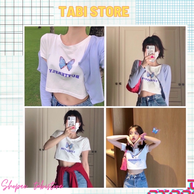 Áo croptop cộc tay dưới 55kg tabistore - BUTTERFLY