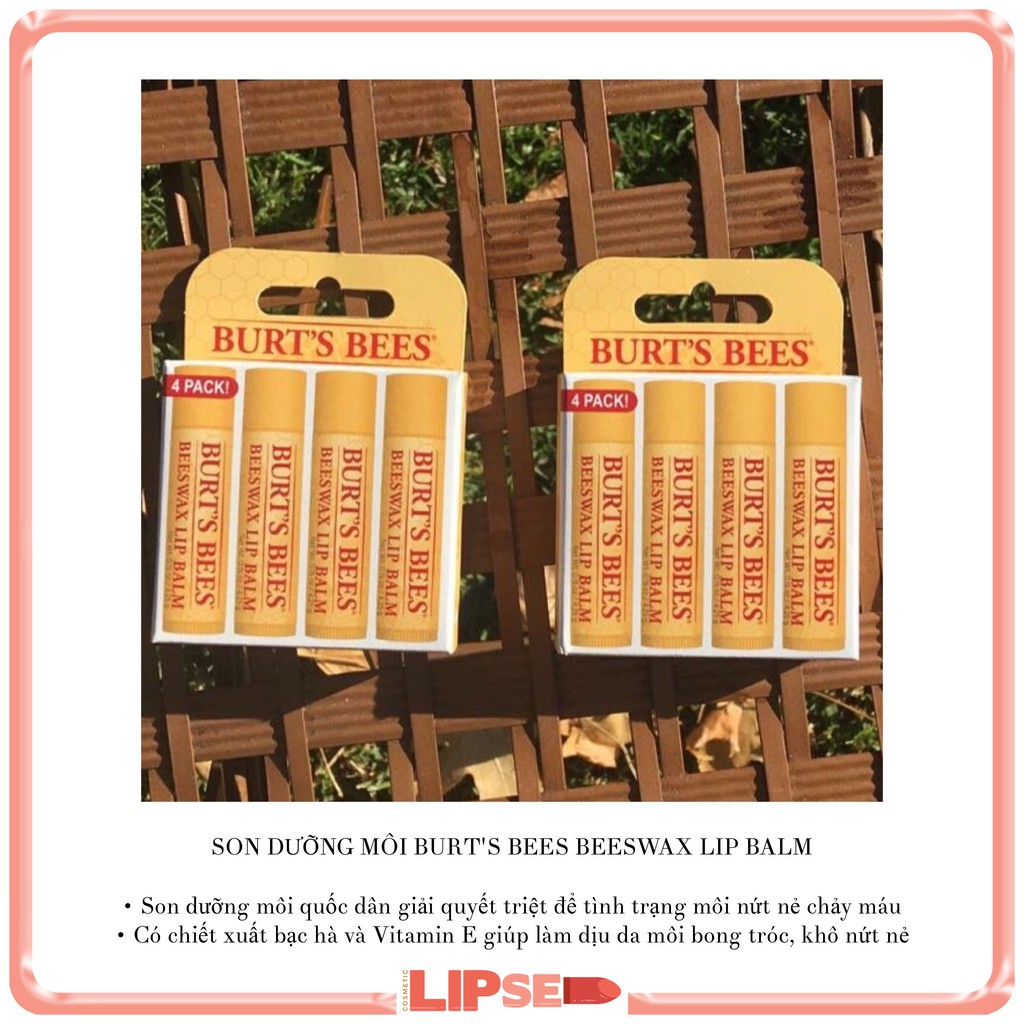 [Bill Mỹ] Son dưỡng Burt's Bees Beeswax Lip Balm with Vitamin E & Peppermint