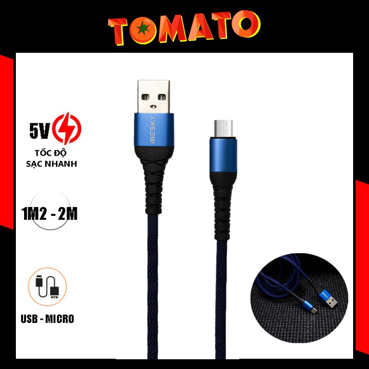 Dây Sạc Micro USB IBESKY LS32 X14 , Cáp Sạc Nhanh 5A Cho Android Chính Hãng - Phụ Kiện Tomato