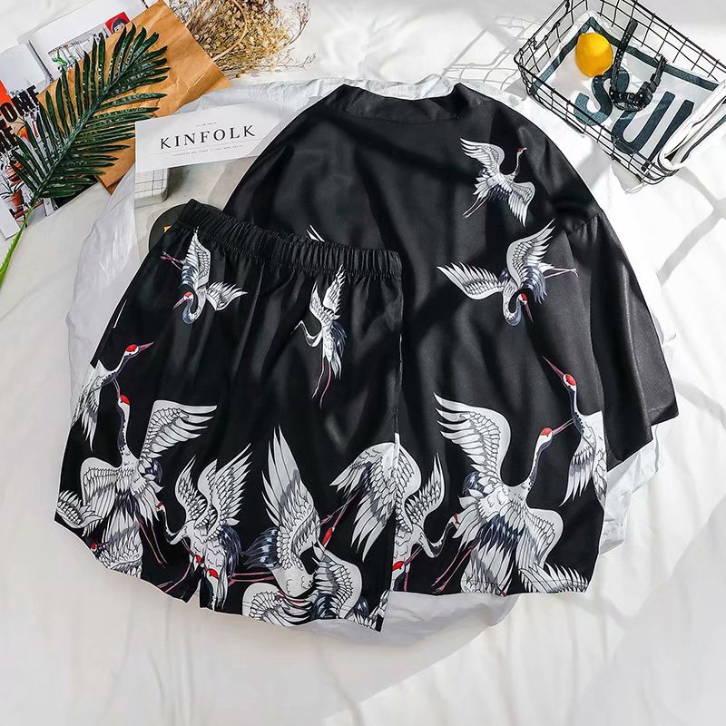 Fashion Short Sleeve Shirt Set And Shorts With Flamingo Pattern