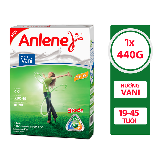 Sữa bột Anlene Movepro Hương Vanilla hộp giấy 440g (Từ 19 đến 45 tuổi) _Duchuymilk