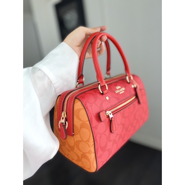 Túi Coach Rowan trống logo đỏ phối cam super nổi bật - hàng săn sale Mỹ chính hãng