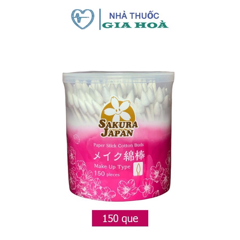 Tăm bông kháng khuẩn thân giấy Sakura (Tiêu chuẩn Nhật Bản) trang điểm TB07 (1 đầu xoắn 1 đầu nhọn) - Hộp 150 que