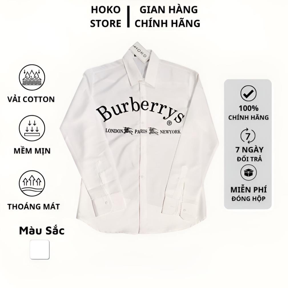 Áo Sơ Mi Nam Ngắn Tay From Body Màu Trắng In Chữ BURBERRY HOKO STORE New