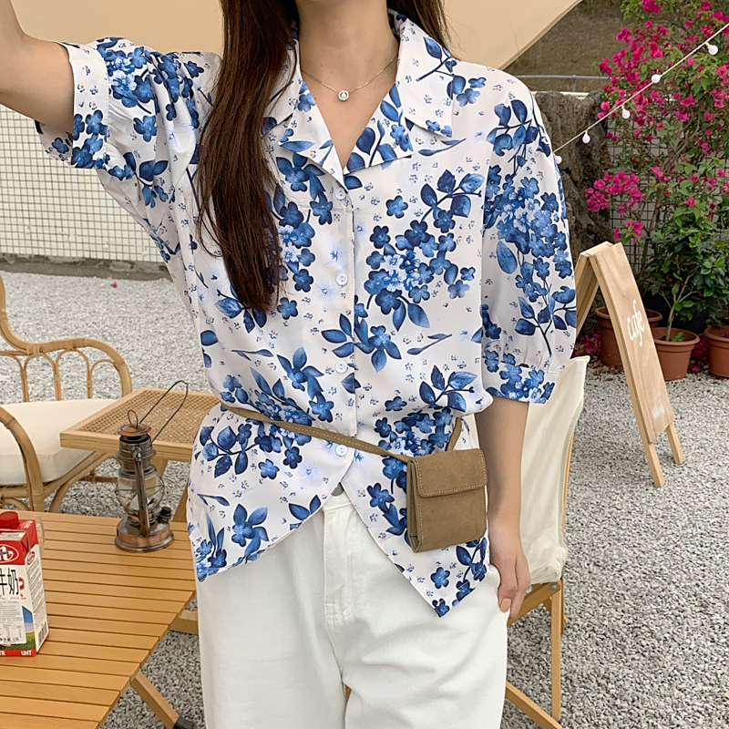 SUXI Áo Sơ Mi Hoa Tay Ngắn Thời Trang Dành Cho Nữ