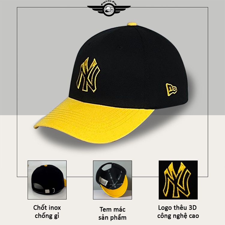 Mũ lưỡi trai N.Y mix màu đen - vàng cá tính dành cho cả nam và nữ full hộp để làm quà tặng