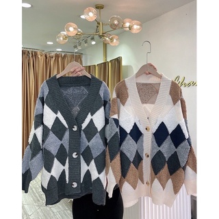 Áo khoác cardigan len họa tiết trám lông nổi, Áo khoác len